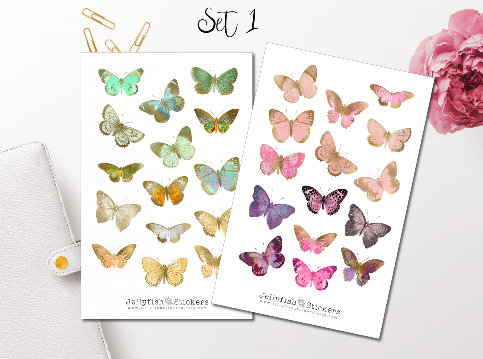 Schmetterlinge bunt Sticker Set